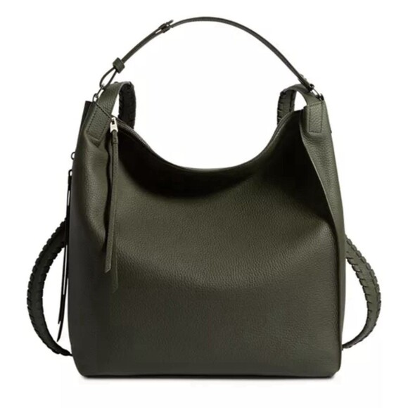 AllSaints All Saints Kita Pebble Leather Backpack Convertible Handbag Green - Picture 1 of 16